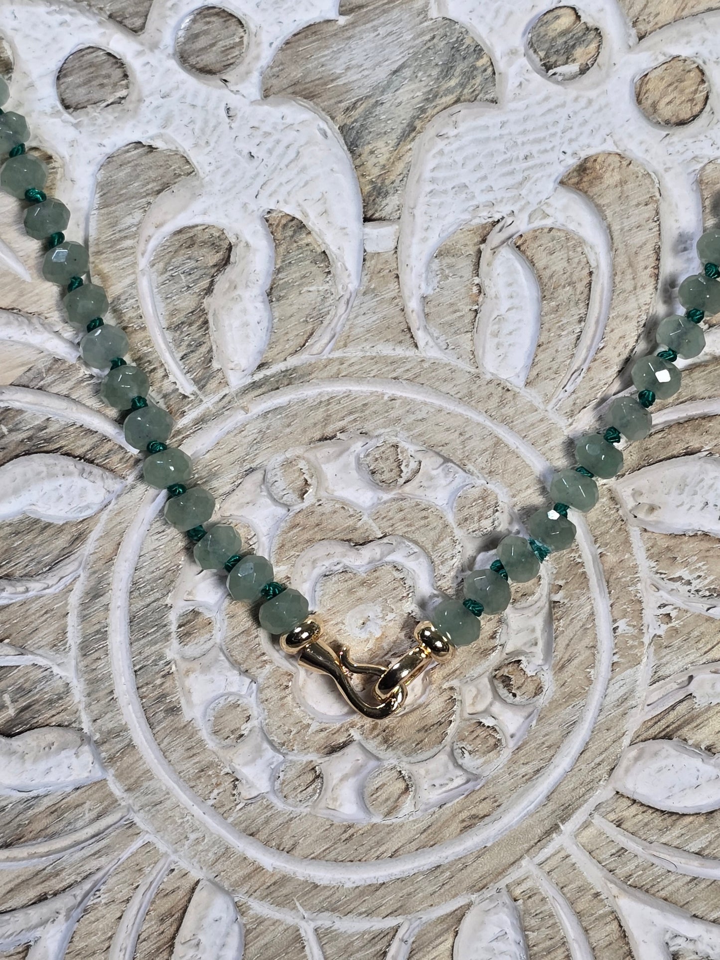 Aventurine rondelle & teardrop pendant necklace