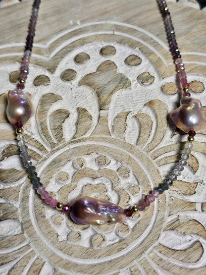 Blush Pink Baroque & Tourmaline Necklace