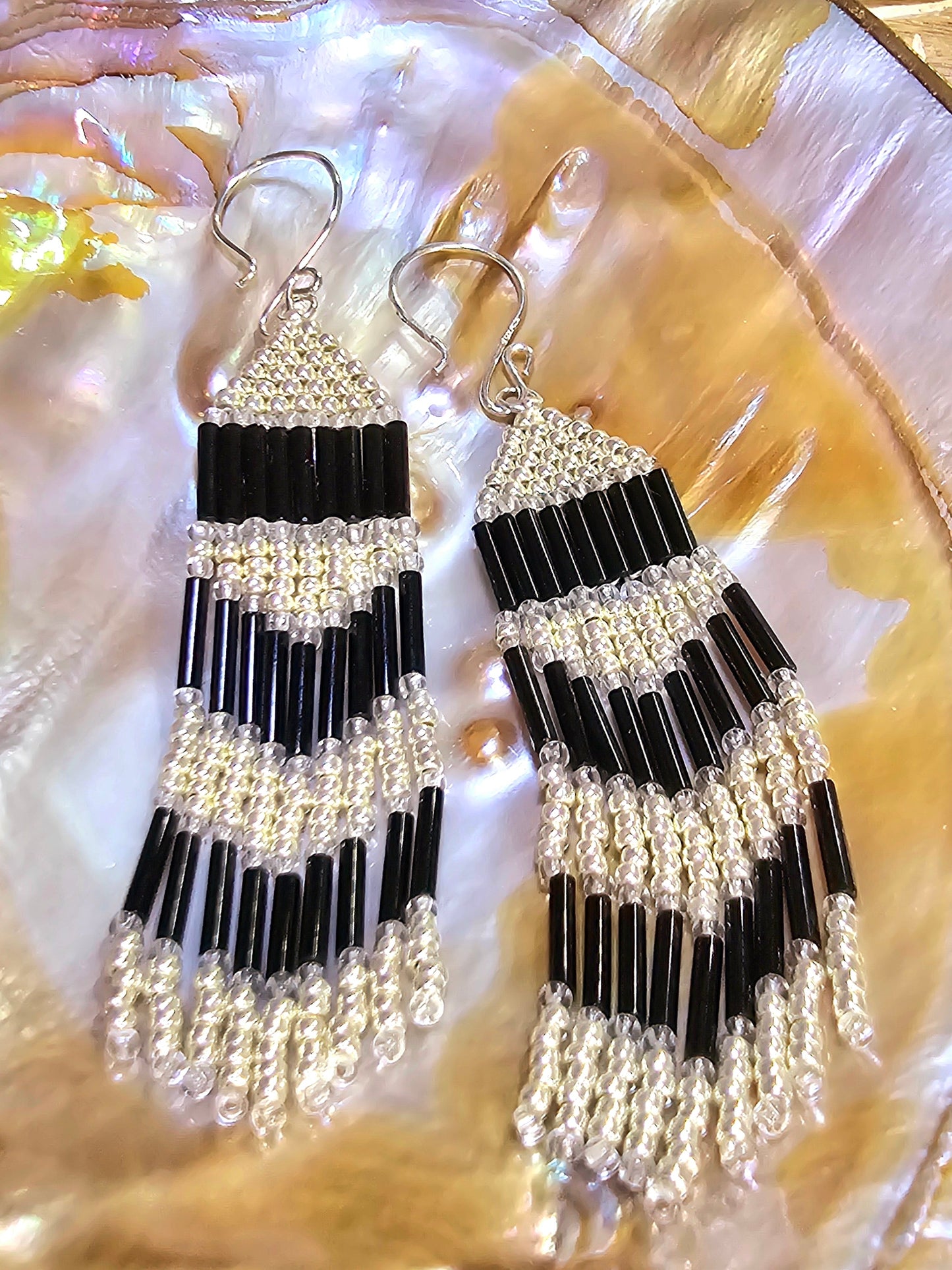 Handmade Pyramid/Cheveron  Beaded Drop Earrings