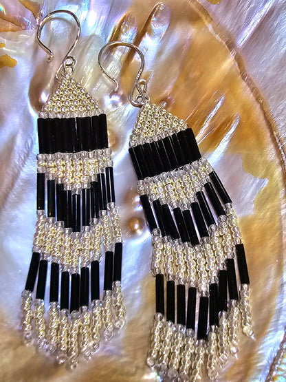 Handmade Pyramid/Cheveron  Beaded Drop Earrings