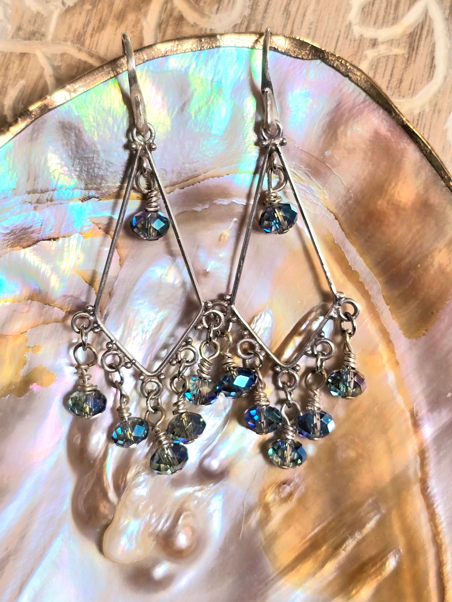 Triangle Sterling Silver Chandelier Crystal Drop Earrings