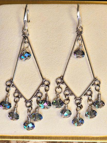 Triangle Sterling Silver Chandelier Crystal Drop Earrings