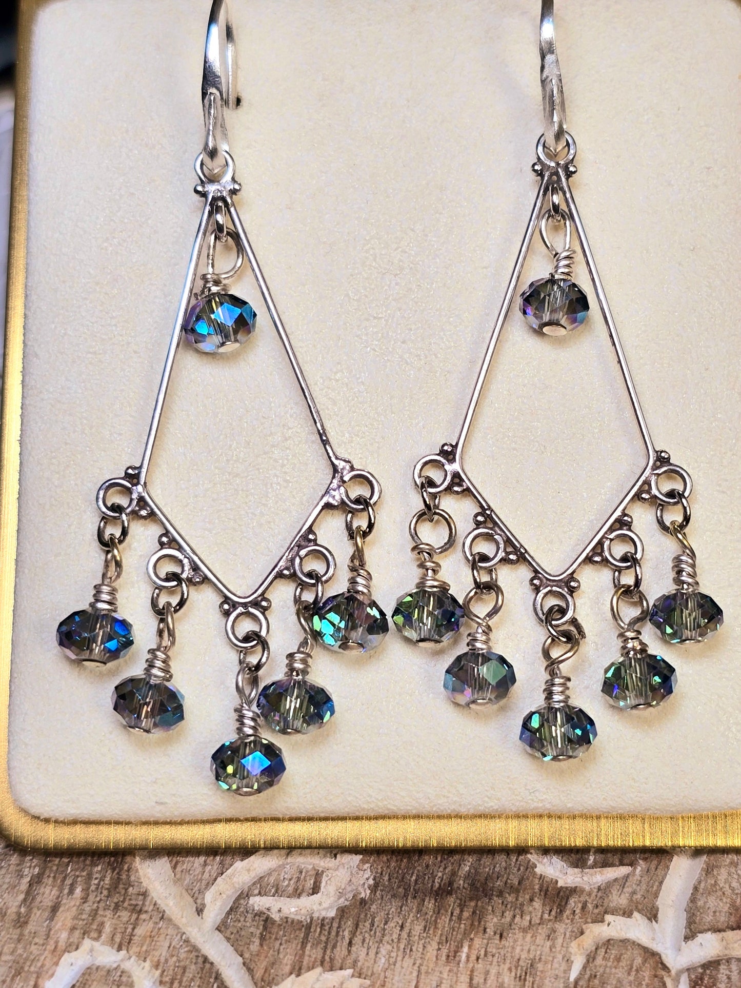 Triangle Sterling Silver Chandelier Crystal Drop Earrings