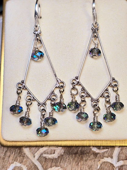 Triangle Sterling Silver Chandelier Crystal Drop Earrings