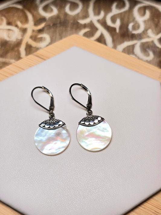 MOP 15mm Drop SS Earrings