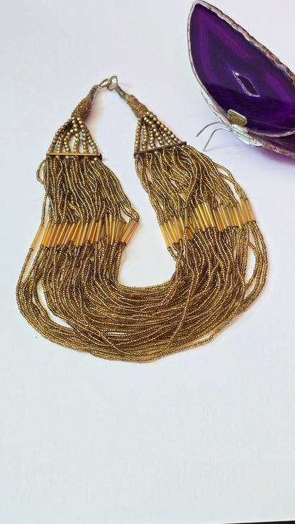 Gold Glass Multi-Strand Bib Necklace