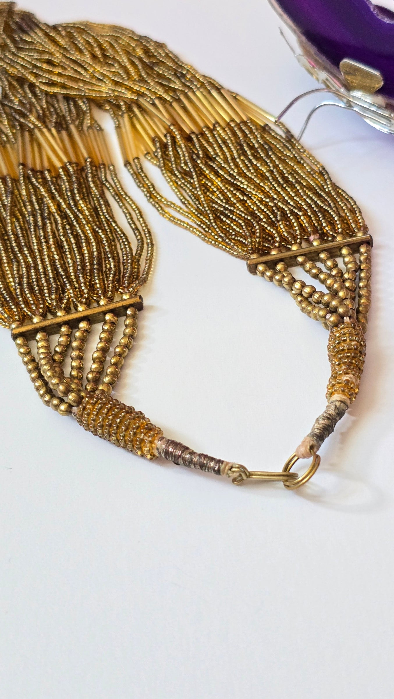 Gold Glass Multi-Strand Bib Necklace