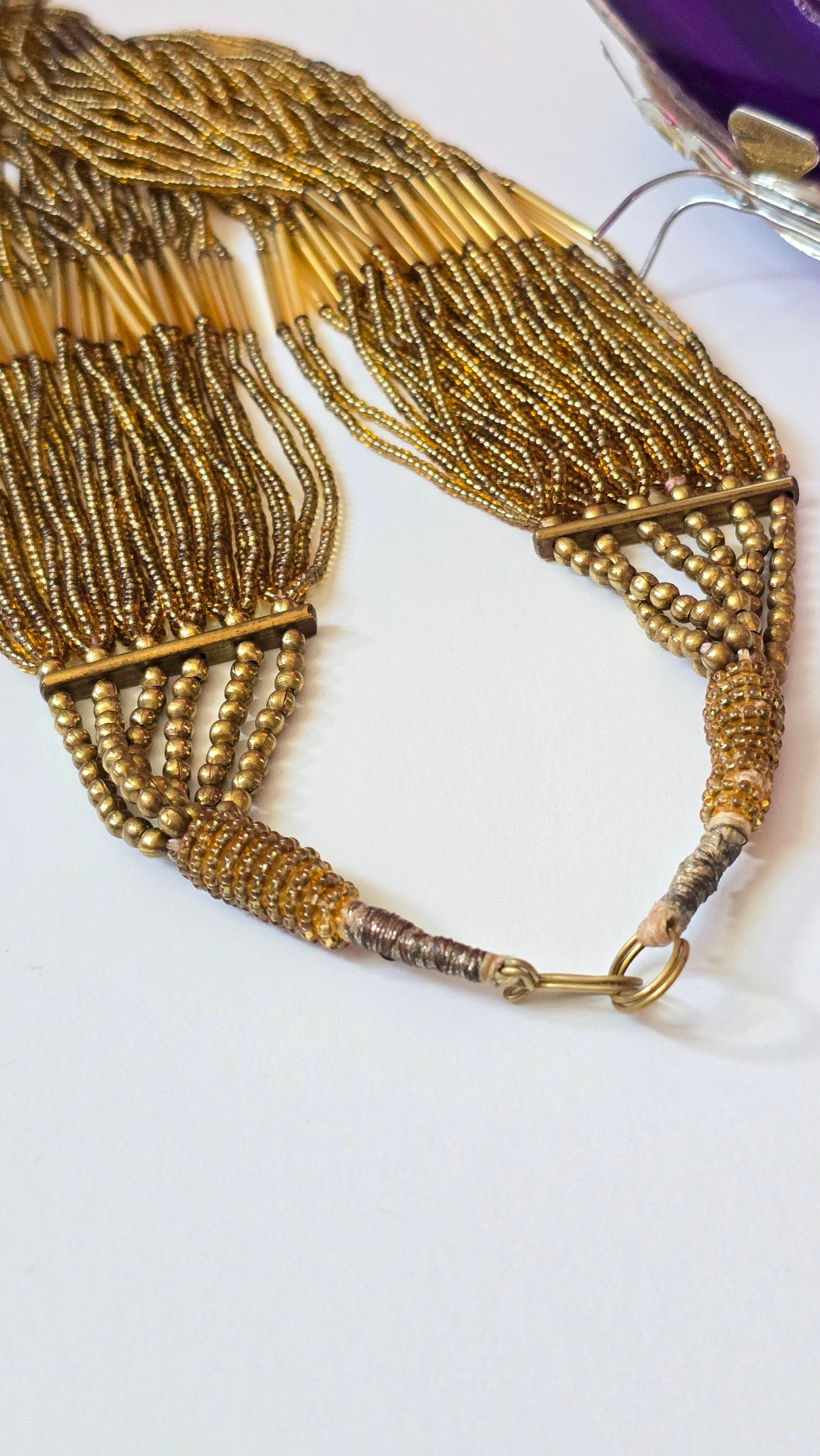 Gold Glass Multi-Strand Bib Necklace