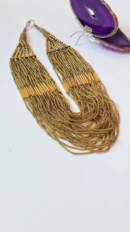 Gold Glass Multi-Strand Bib Necklace