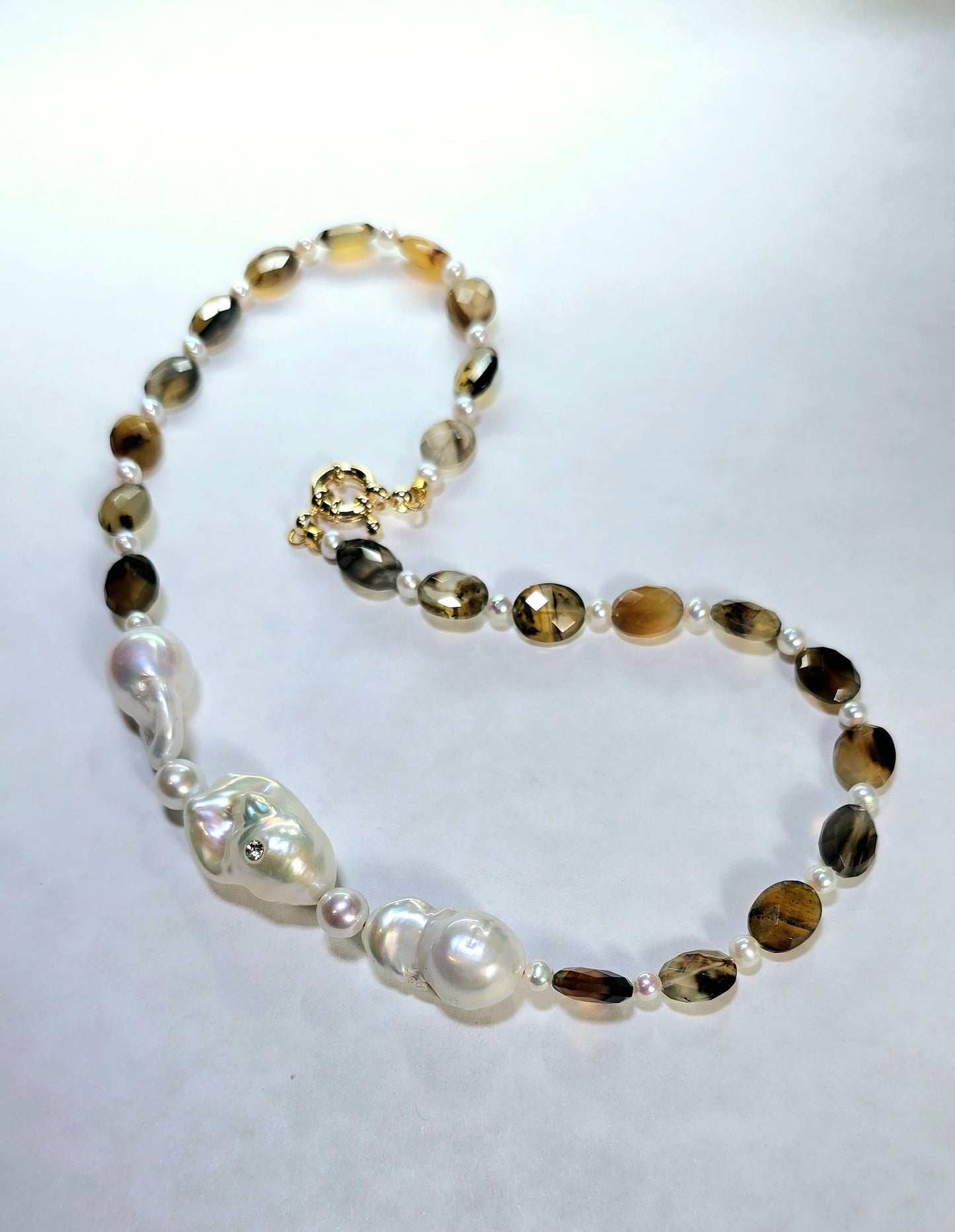 Baroque Pearl and Brown Agate Oval Necklace