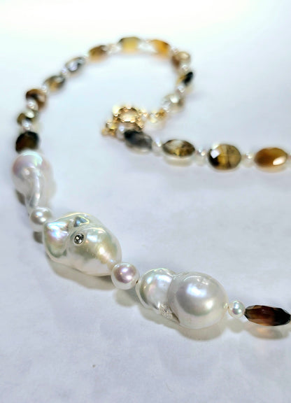 Baroque Pearl and Brown Agate Oval Necklace