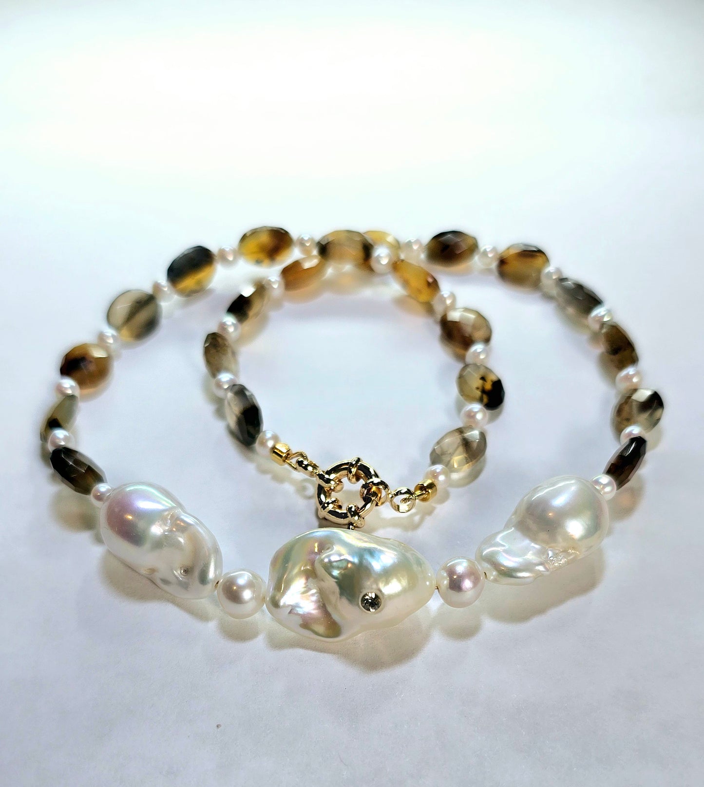 Baroque Pearl and Brown Agate Oval Necklace