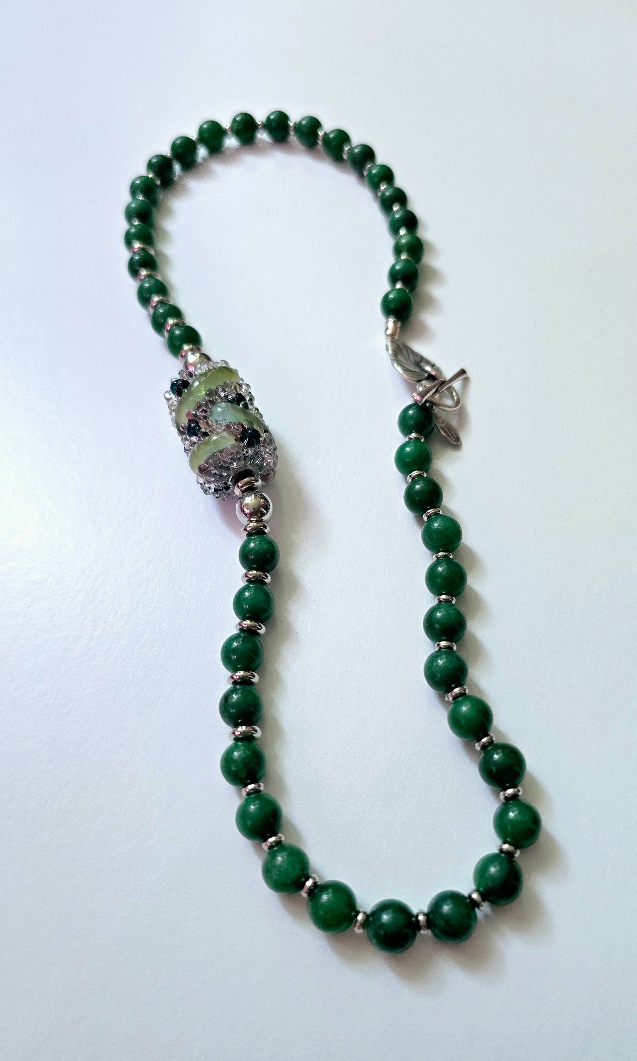 Green Jade and Blown Glass Focal Piece Necklace