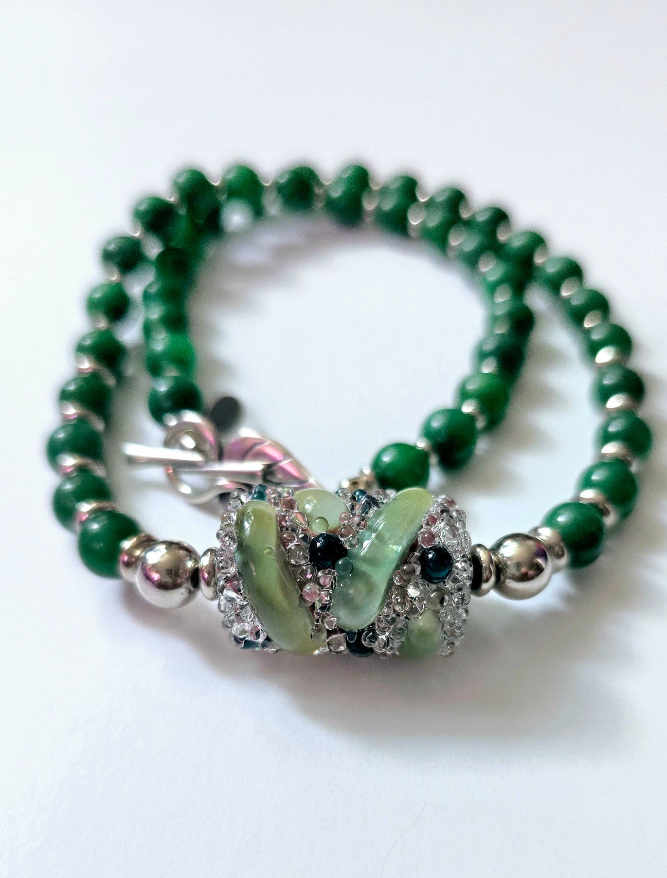 Green Jade and Blown Glass Focal Piece Necklace