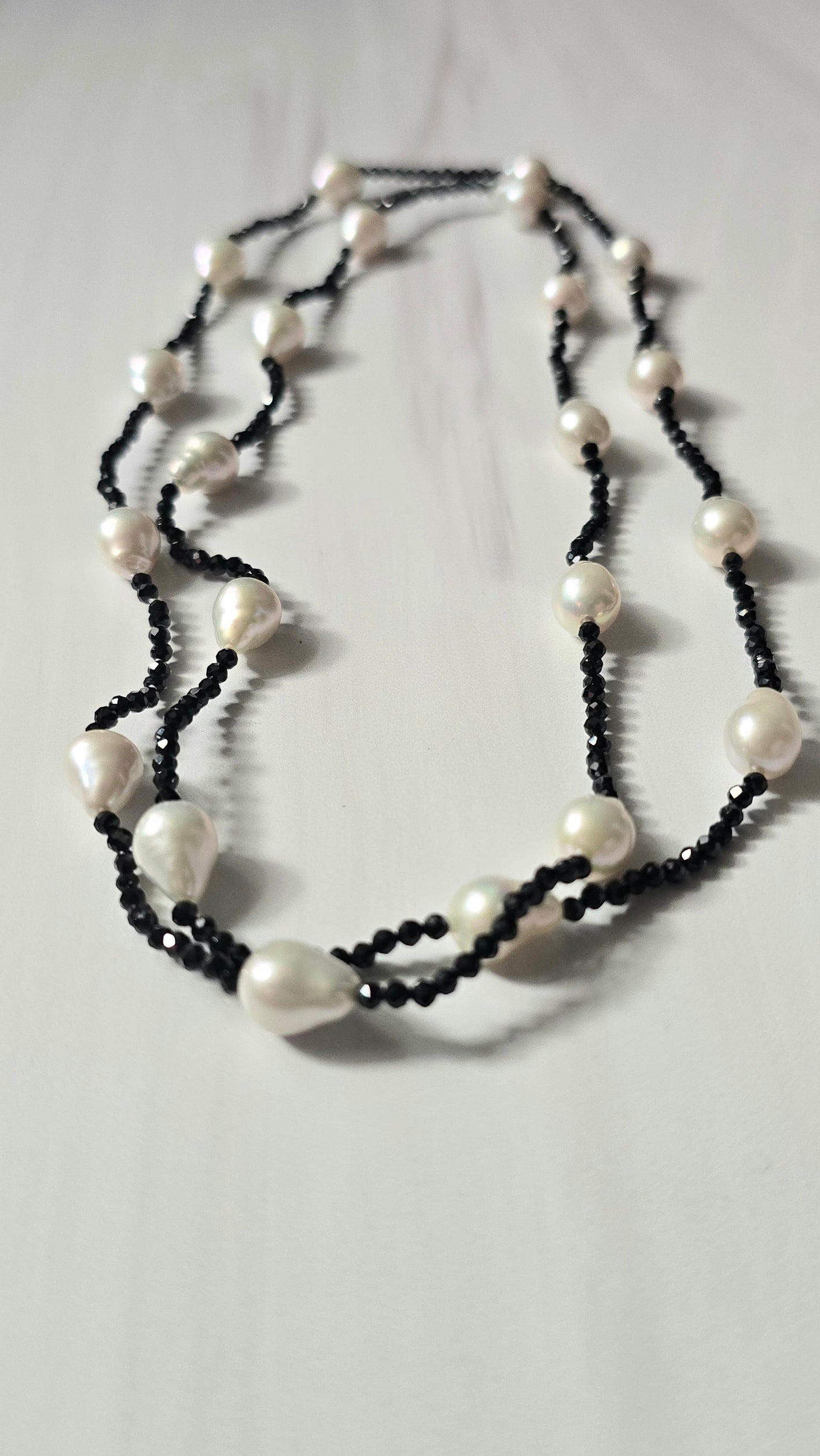 Black Spinel and Pearl Drop Necklace