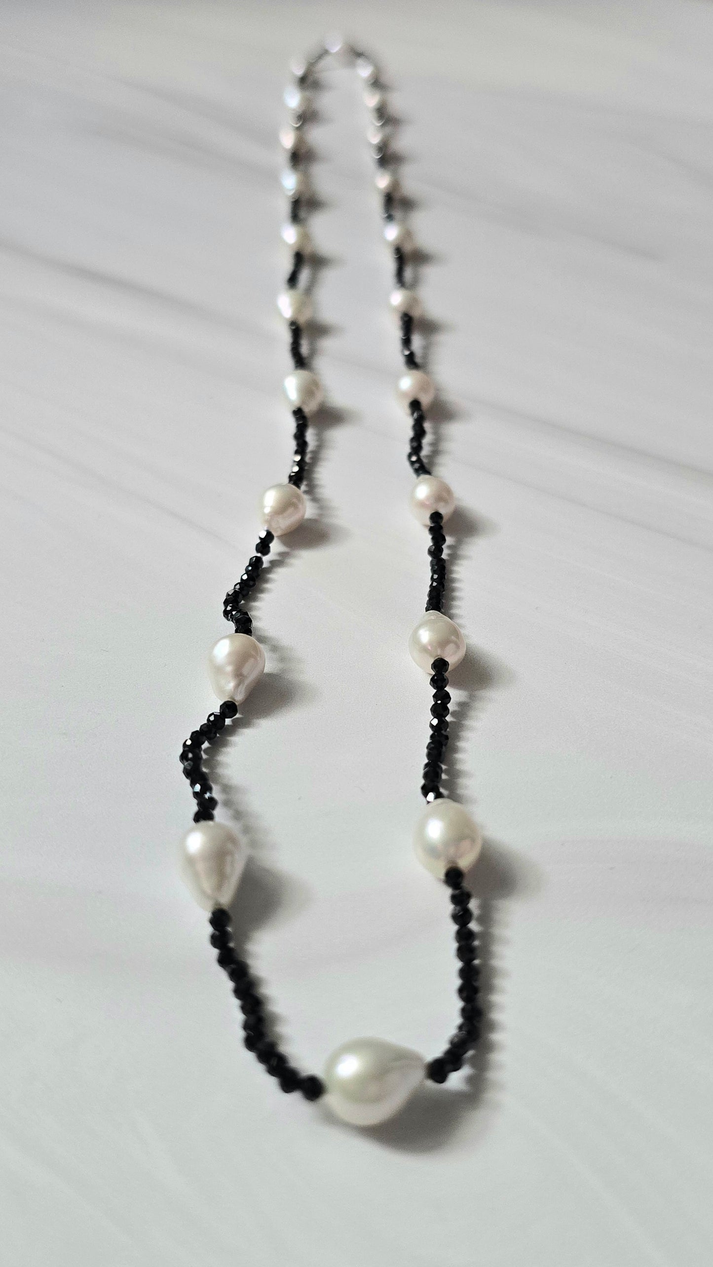 Black Spinel and Pearl Drop Necklace