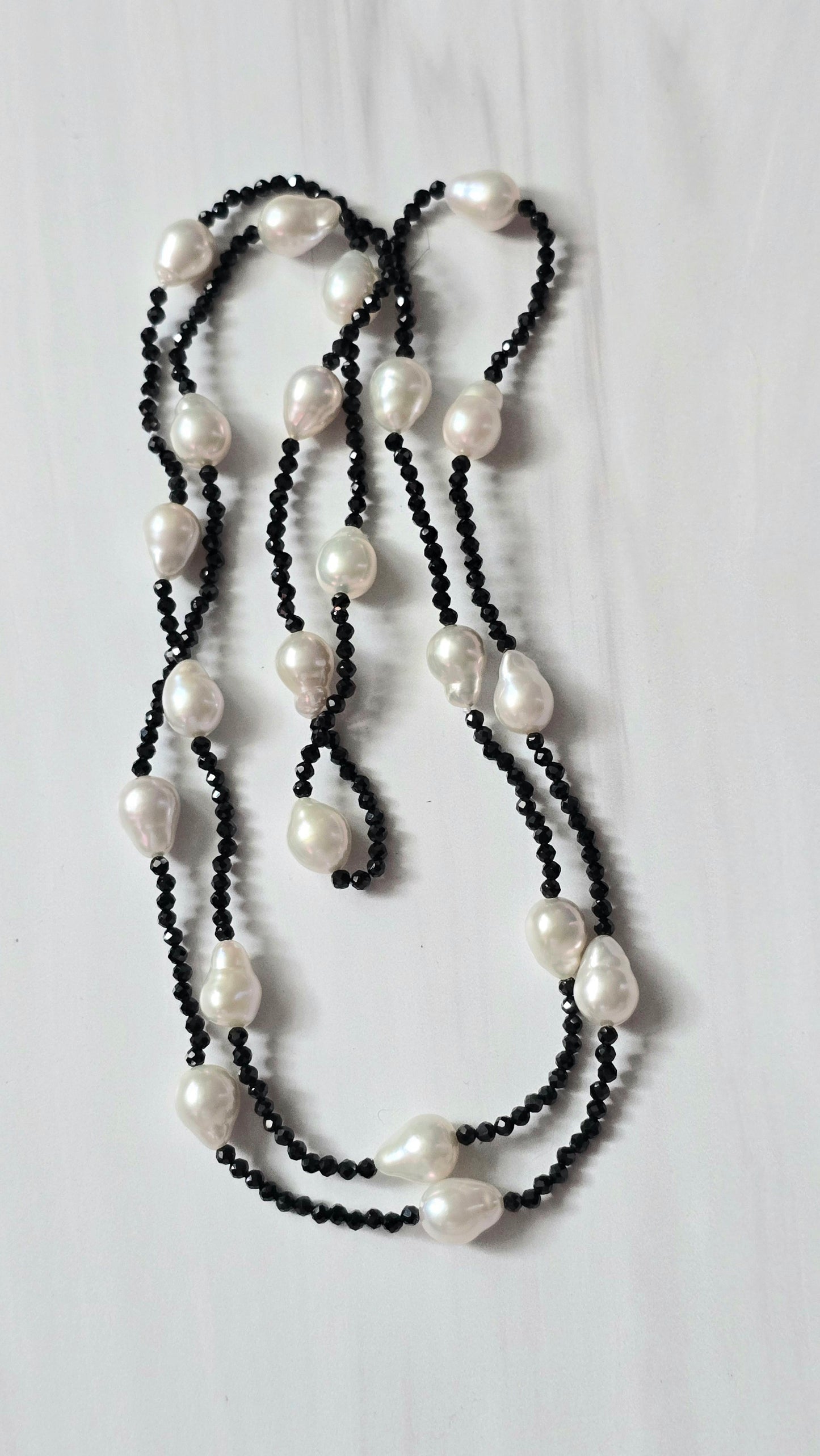 Black Spinel and Pearl Drop Necklace