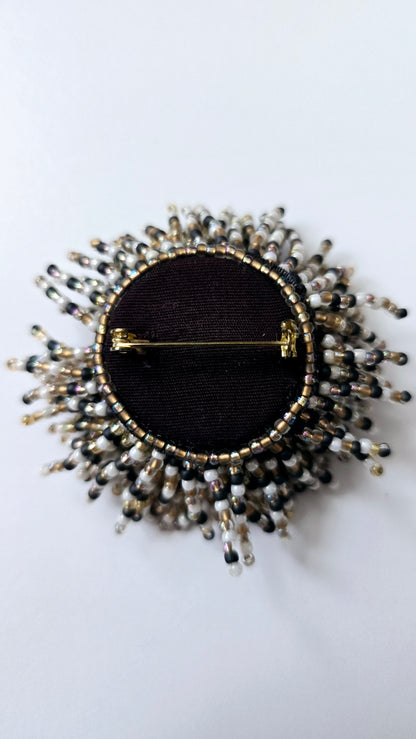 Gray, Gold & White Sunburst Brooch