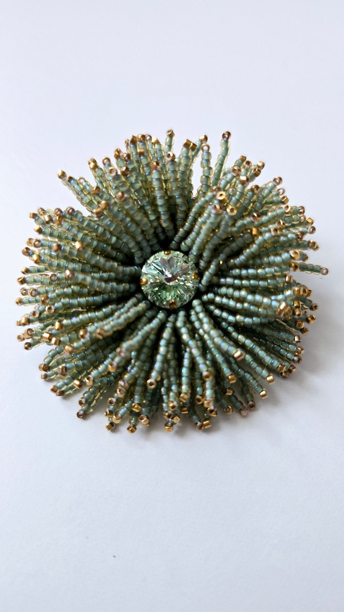 Mint Green & Gold Sunburst Brooch