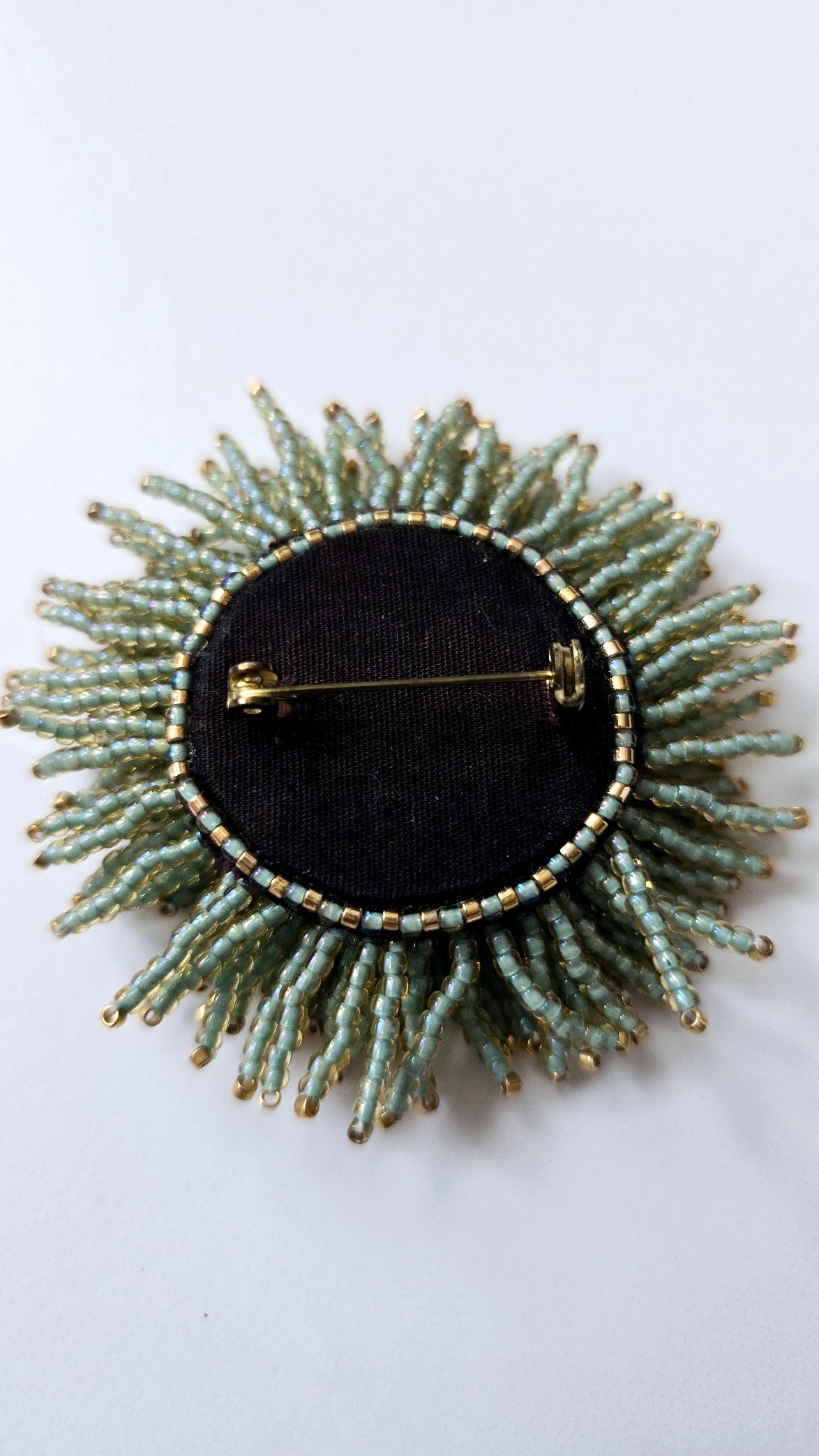 Mint Green & Gold Sunburst Brooch