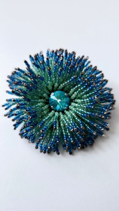 Aqua Blue Sunburst Brooch