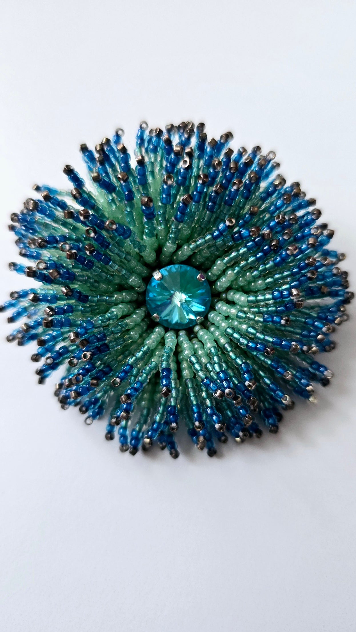 Aqua Blue Sunburst Brooch