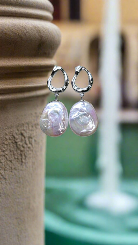 Textured Sterling Silver Earrings & Freshwater Pearl Drops