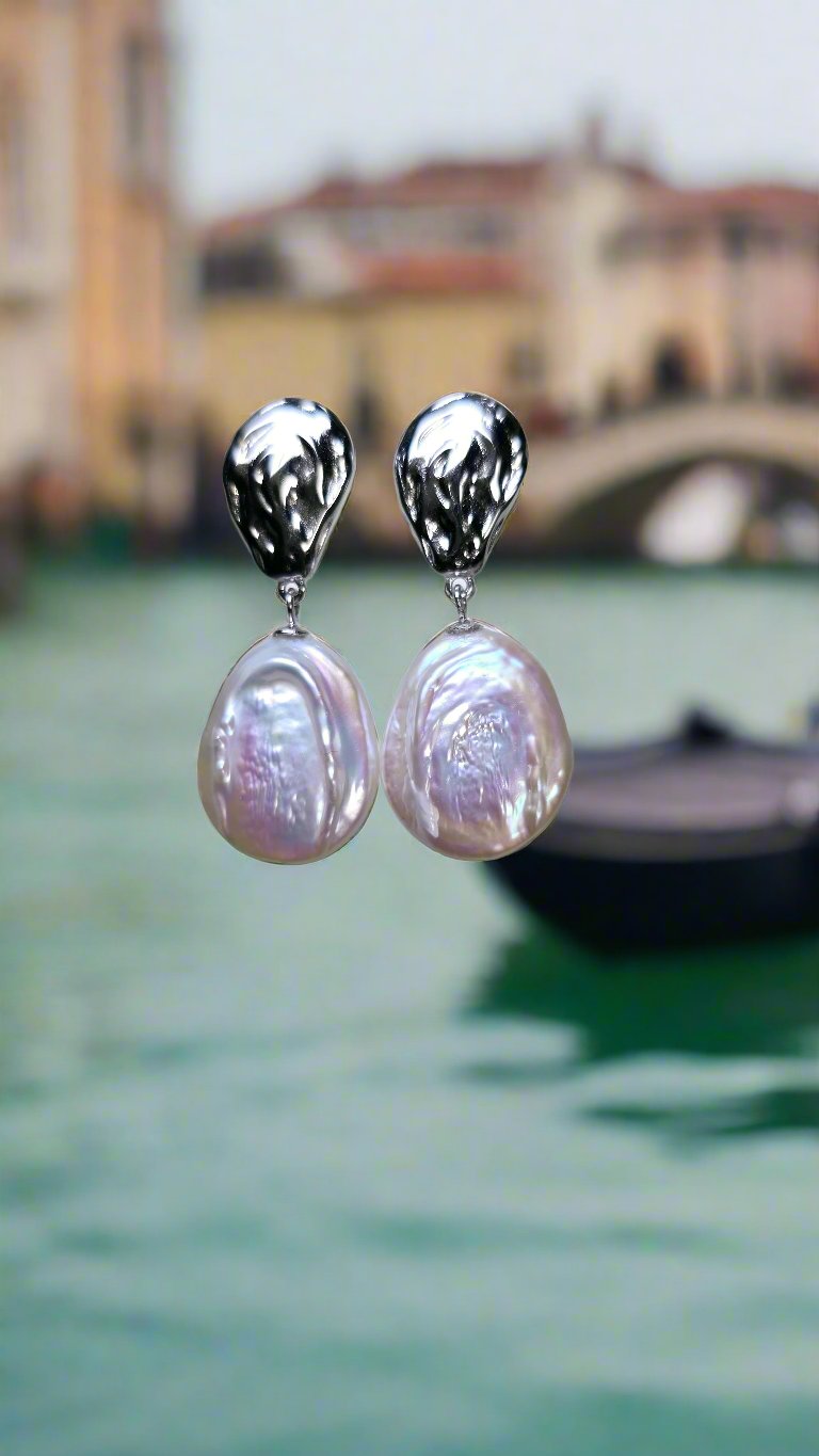 Textured Sterling Silver Earrings & Freshwater Pearl Drops