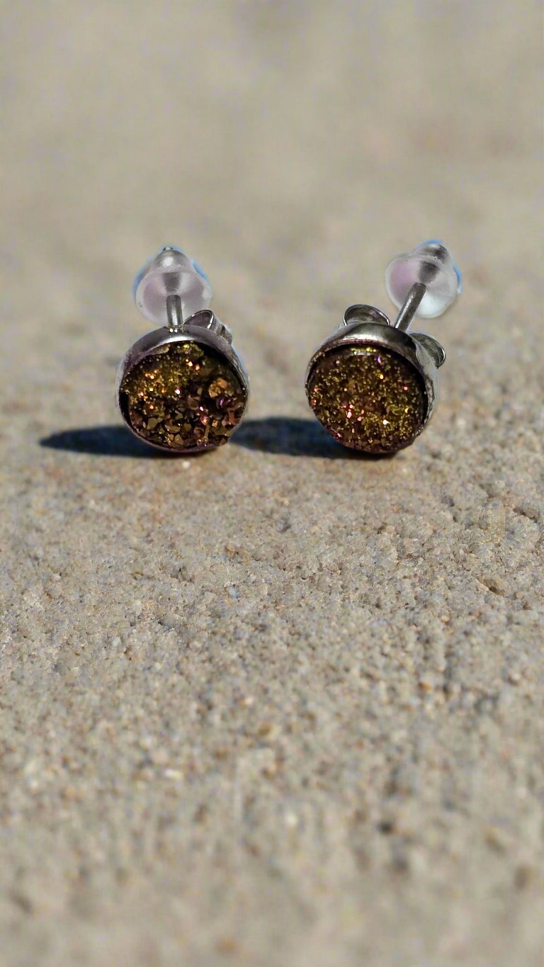 Sterling Silver Druzy Agate Stud Earrings