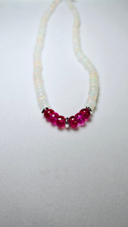 Ethiopian Fire Opal & Ruby Rondelle Necklace