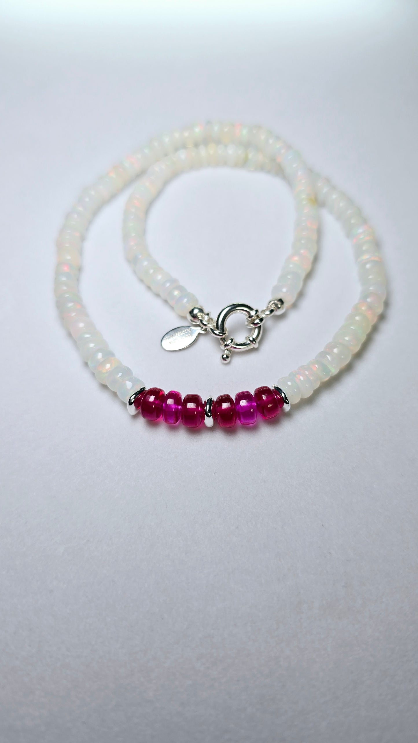 Ethiopian Fire Opal & Ruby Rondelle Necklace