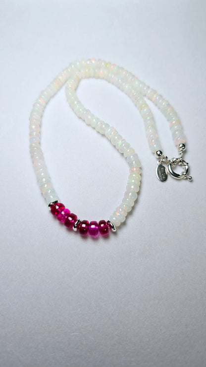 Ethiopian Fire Opal & Ruby Rondelle Necklace