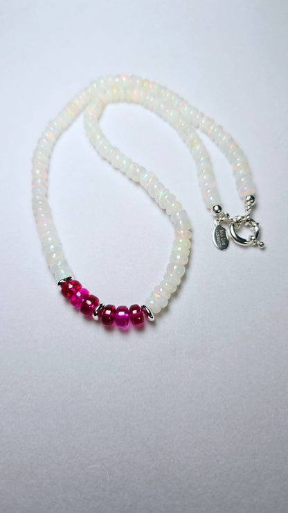 Ethiopian Fire Opal & Ruby Rondelle Necklace