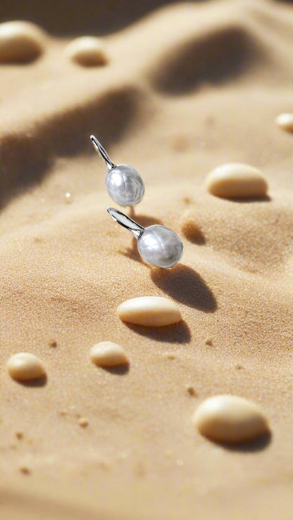 Diamond Etched Pearl Hook Earrings