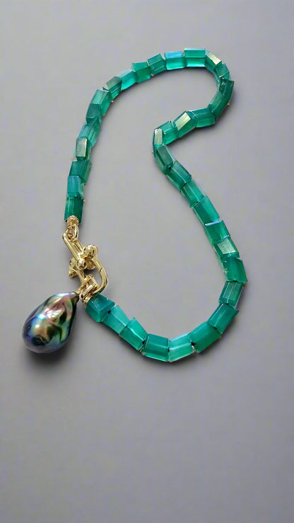 Green Onyx Baroque Pearl Necklace