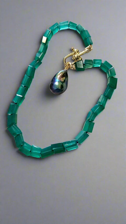 Green Onyx Baroque Pearl Necklace