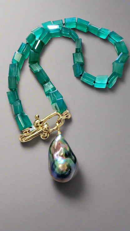 Green Onyx Baroque Pearl Necklace