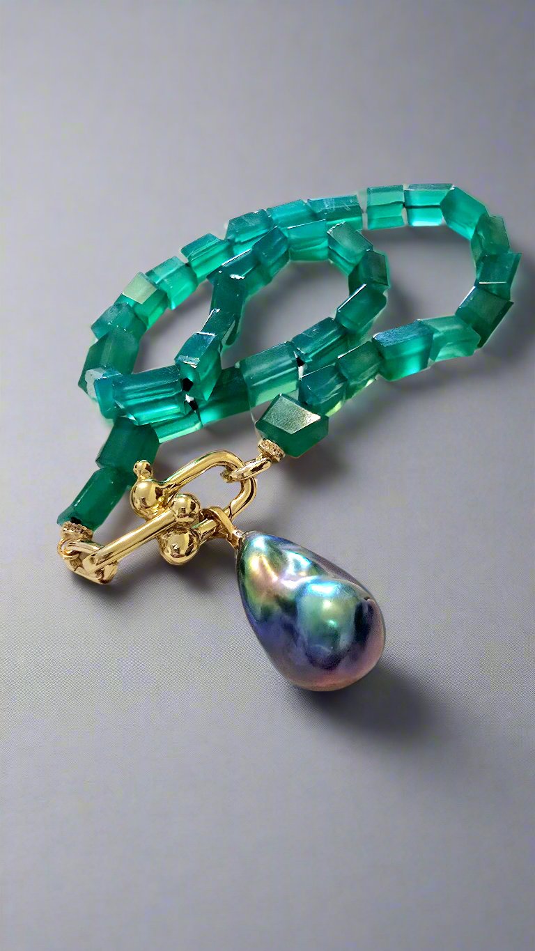 Green Onyx Baroque Pearl Necklace