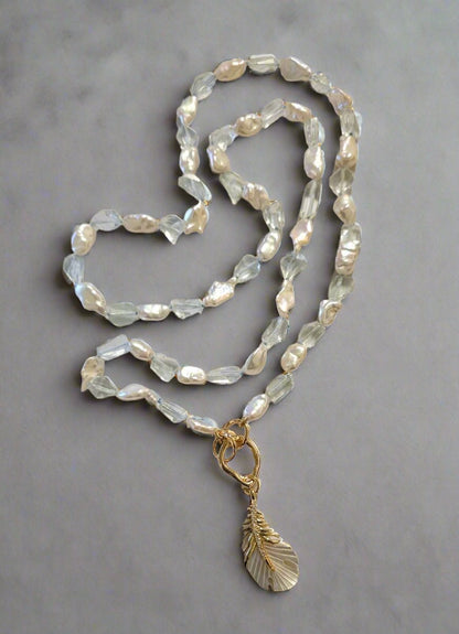 Freshwater Keshi Pearl & Aquamarine Nugget Necklace