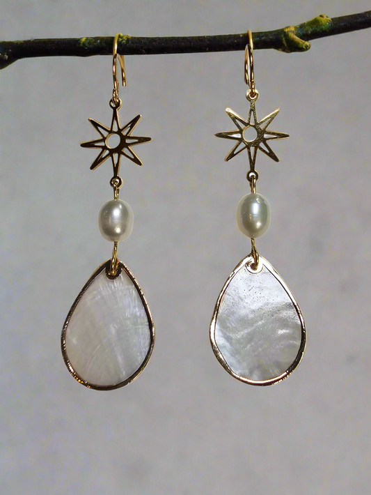 Capiz Shell & Pearl Drop Earrings