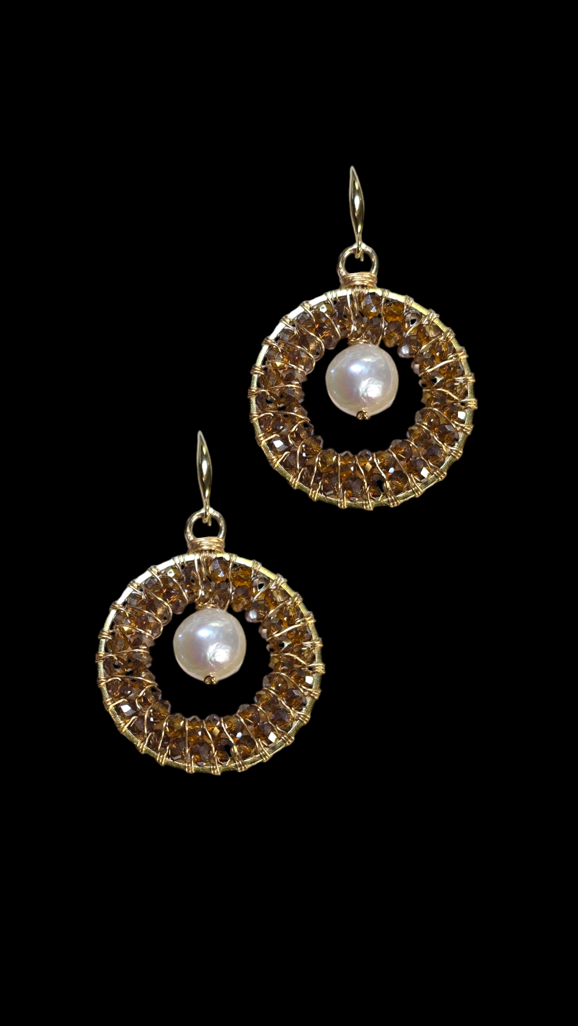 Hand-Wired Pearl and Crystal Round Earrings