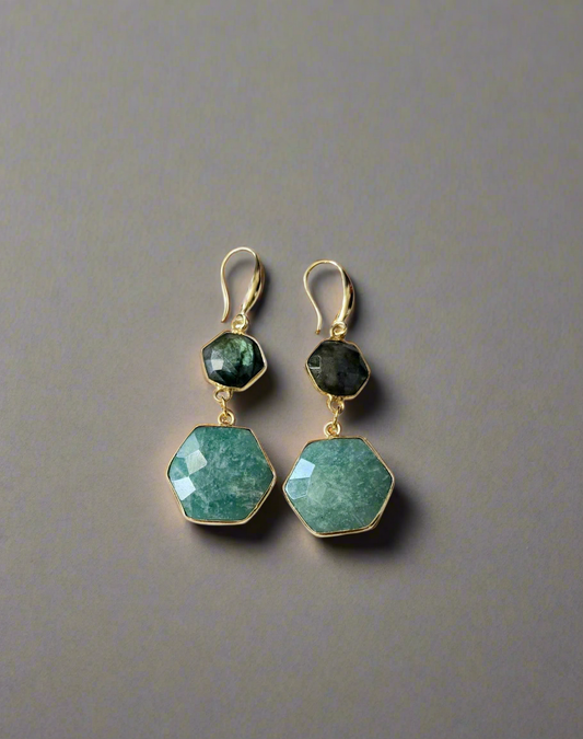 Labradorite  & Amazonite Drop Earring