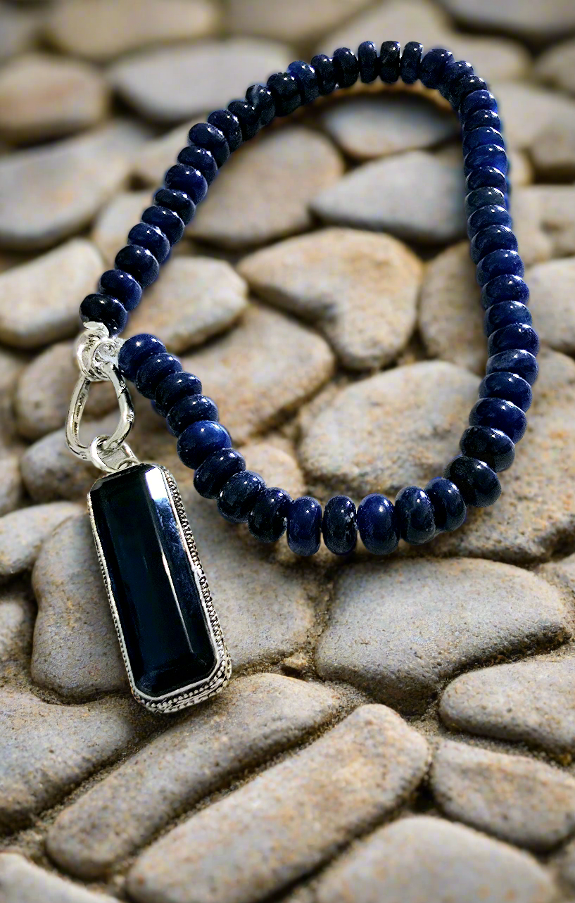 Blue Sapphire Quartz Necklace & Sterling Silver Tanzanite Pendant