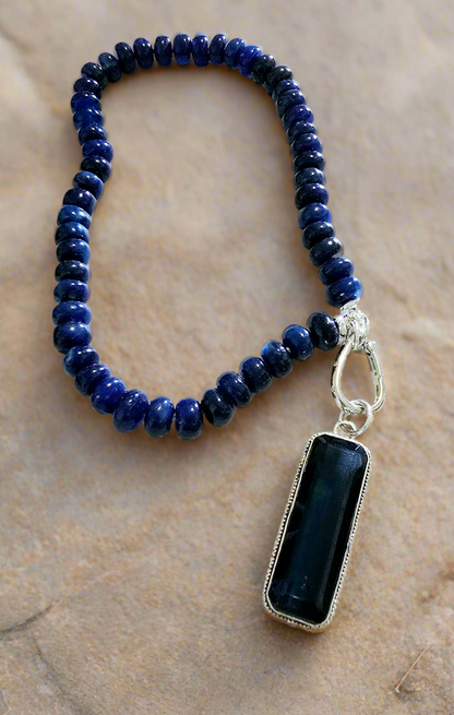 Blue Sapphire Quartz Necklace & Sterling Silver Tanzanite Pendant