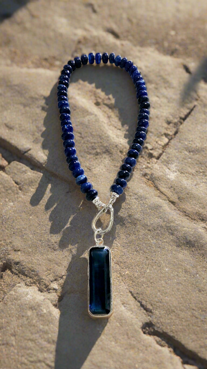 Blue Sapphire Quartz Necklace & Sterling Silver Tanzanite Pendant