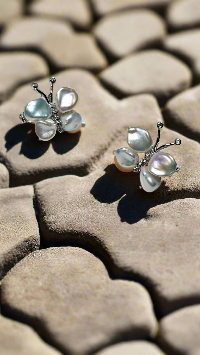 SS Freshwater Keshi Pearl Butterfly Pin