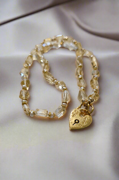 Citrine & Pearl, Heart Pendant Necklace