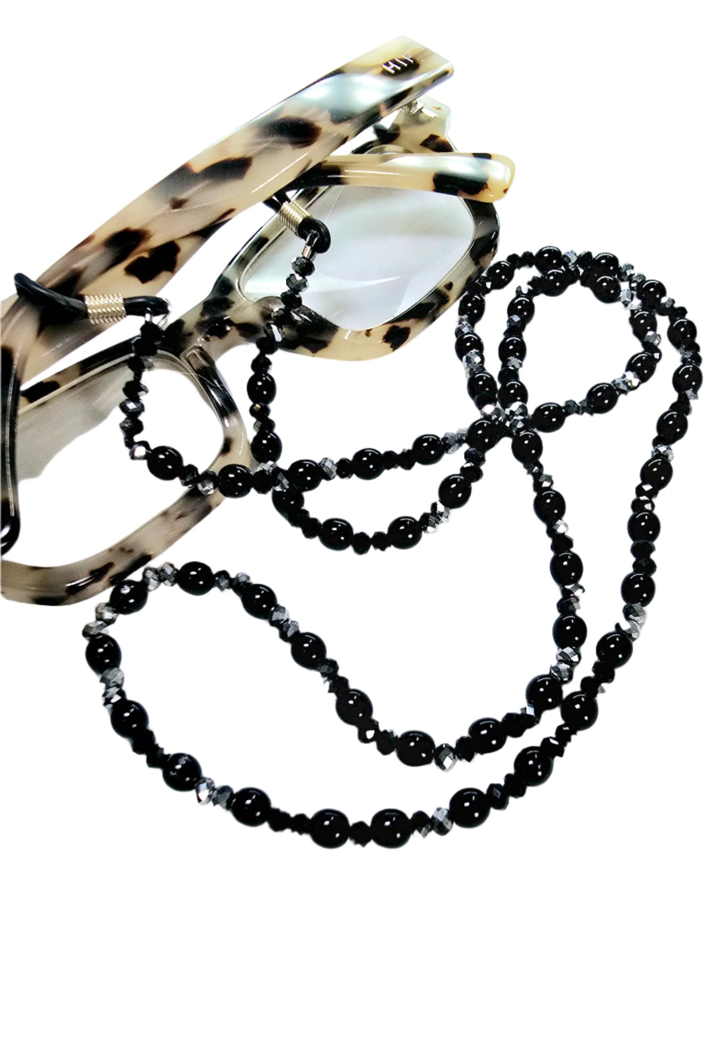 Black & Silver Beaded Eyewear Necklace Holder