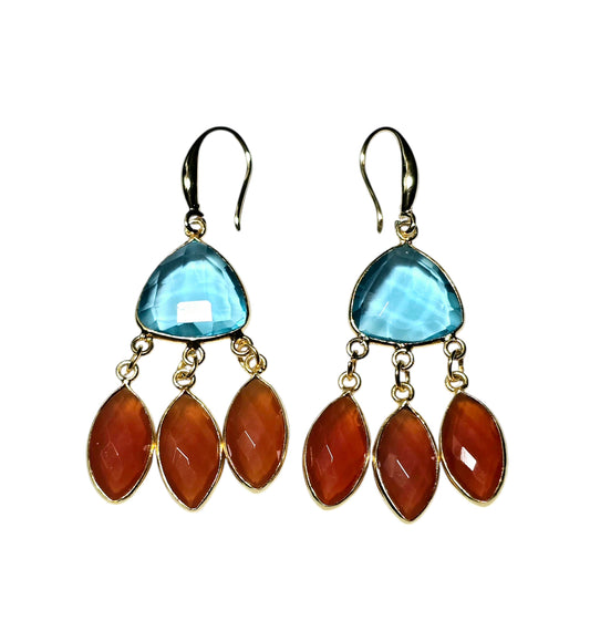 Sky Topaz & Carnelian Drop Earrings