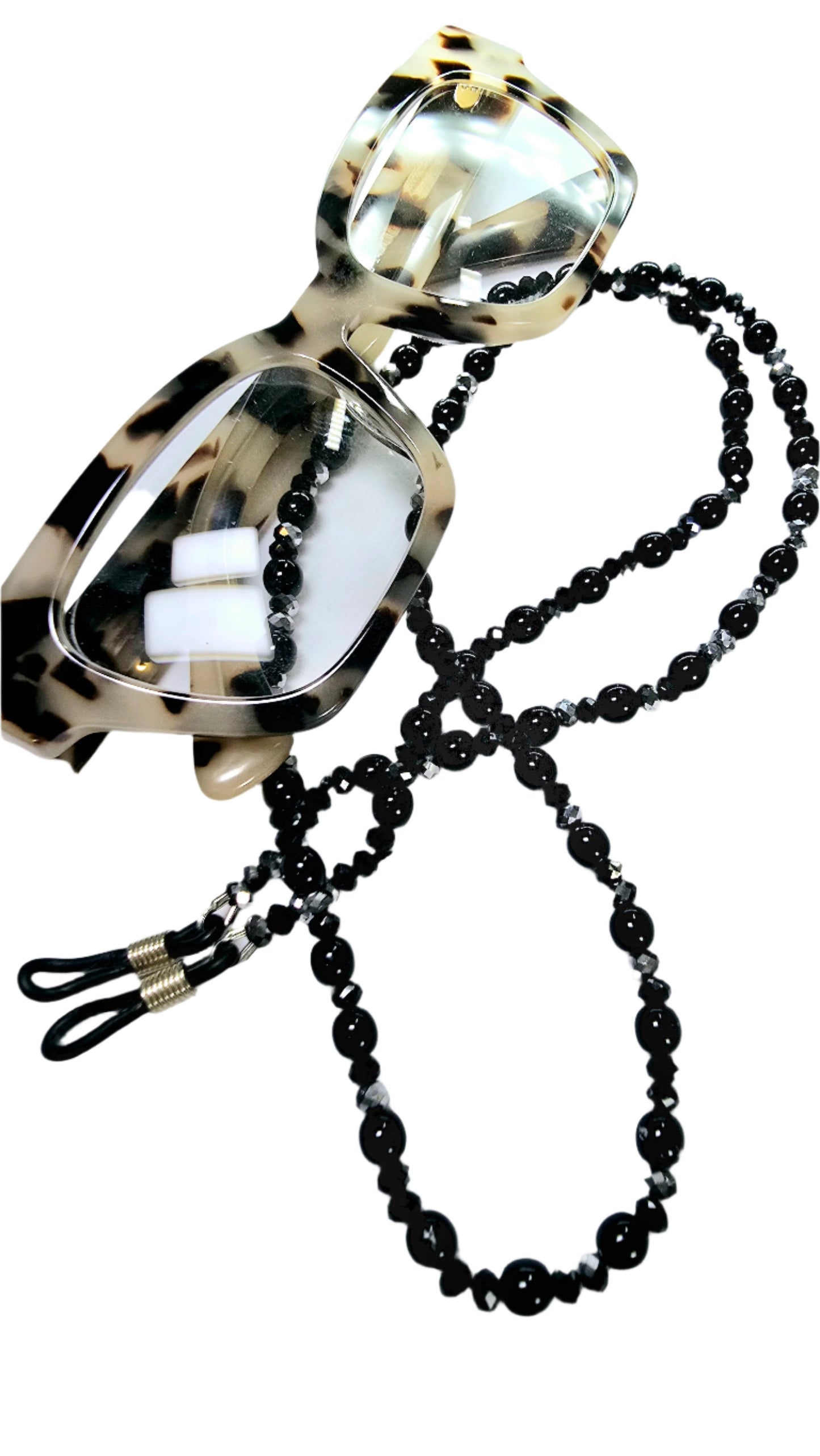 Black & Silver Beaded Eyewear Necklace Holder